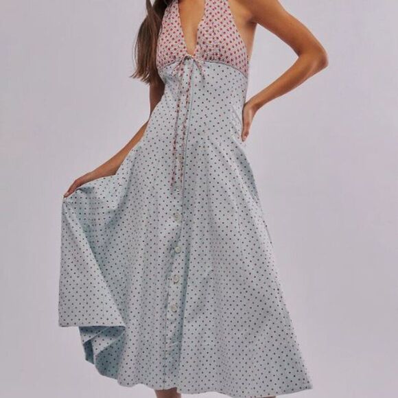 Free People Dresses & Skirts - Free People Stelladonna Midi Dress Lt Blue Combo Size Large